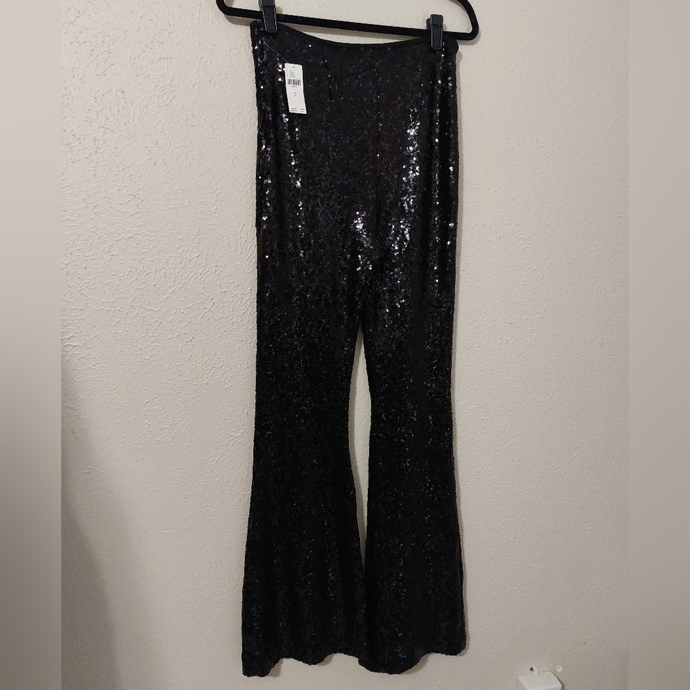 ANTHROPOLOGIE BLACK SEQUIN FLARE PANTS